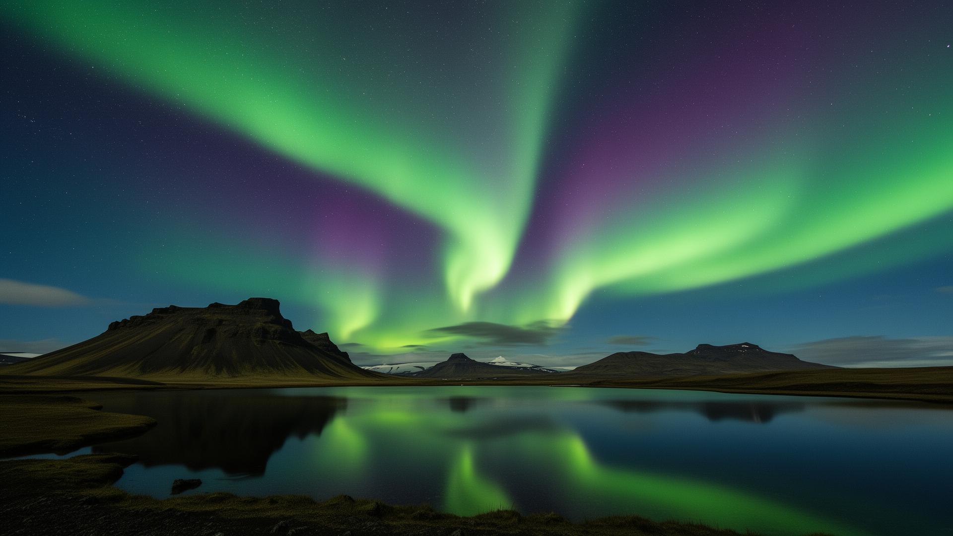 Polarlichter über Islands Küste
