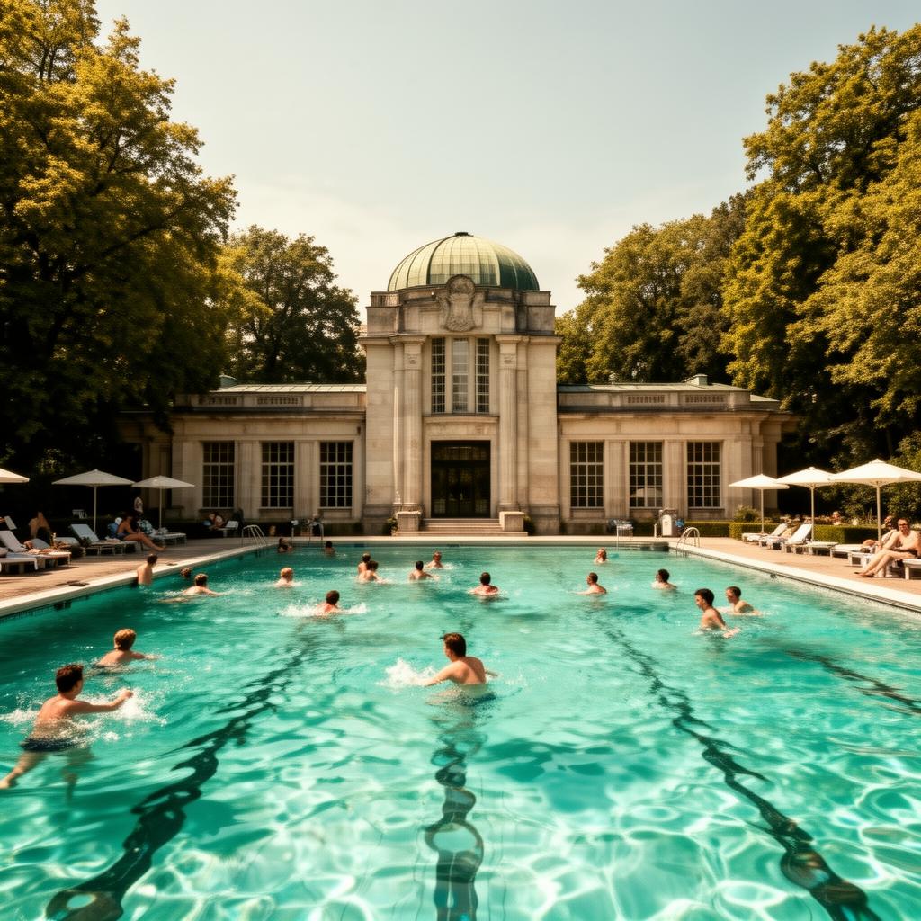 Freibad unter blauem Himmel
